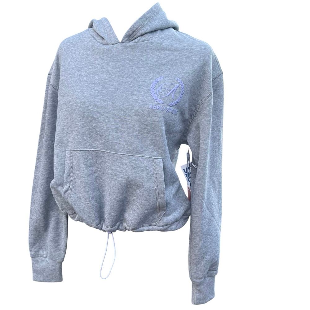 NWT Y2K AERO SPORT ADJUSTABLE CROPPED HOODIE HEATHER GRAY LAVENDER SZ M
